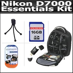 Essential Accessory Kit For The Nikon D7000 Includes 16GB High Speed SD Memory Card + Deluxe BackPack Case + High Spped 2.0 USB SD Card Reader + LCD Screen Protectors + Mini Tripod + Lens Pen Cleaning Kit