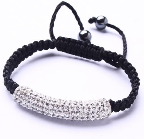 Winson White Clear Crystal Pave Tube Bending Magnetite Bead Cord Hand-Knitted Bracelet
