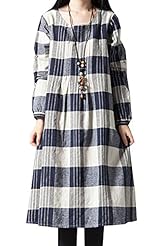 Cotton/Linen Checkered Print  Dress