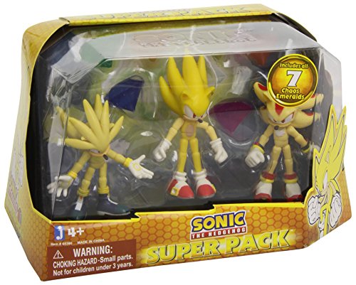 Sonic the Hedgehog Super Pack Action Figures Super Silver, Super Sonic, and Super Shadow, 3 Pack