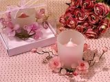 Elegant Frosted Pink Glass Flower Candle Holder - Baby Shower Gifts & Wedding Favors