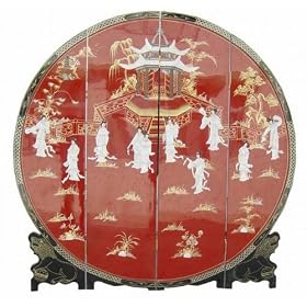Oriental 4 Panels Screen Room Divider Mother Of Pearl (Red)