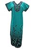 Womans Bohemian Cotton Caftan Dress Aqua Blue Embroidered Kaftans Nighty L / M