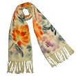 100% Pashmina Cashmere Hand Painted Chinese Peony Blooming Tassels Ends Long Scarf Shawl - Cream