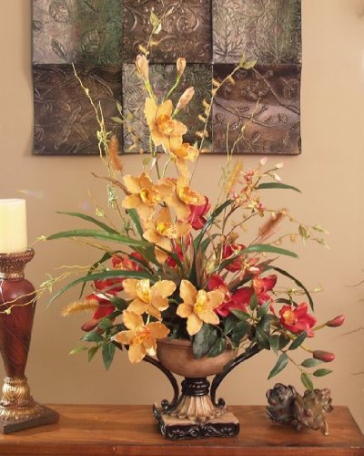 Red and Gold Cymbidium Silk Orchid Arrangement