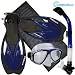 Snorkeling Scuba Dive Mask Fins Dry Snorkel Gear Set, Red, ML/XL