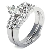 .925 Sterling Silver Marquise Cut Cubic Zirconia Engagement Bridal Ring Set