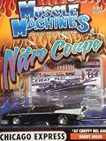 Muscle Machines Nitro Coupe Dragster Randy Adler Chicago Express '57 Chevy Bel Air Black Rubber Mags Detailed Diecast Scale 1/64 Collector