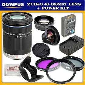 Olympus M. Zuiko Digital ED 40-150mm f/4.0-5.6 Lens with Lithium Ion BLS-5 (BLS5) Replacement Battery Kit For The Olympus PEN EP-3, PEN E-PL2, PEN E-PL3, PEN E-PM1 Digital SLR Cameras. Includes: Zuiko 40-150mm Lens, BLS-5 Replacement Battery, Rapid Travel Charger, 0.45x Wide Angle Lens, 2x Telephoto
