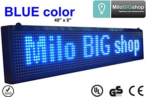 LED Scrolling Sign BLUE Color Programmable message Display 8" X 40", NEW SMD version, LED Banner, Great for Restaurant, Bar, Home, Office, Store, Window, Walls.
