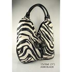 New Women Handbag Purses Zebra Print Heart Tassel Bag Black On Sale