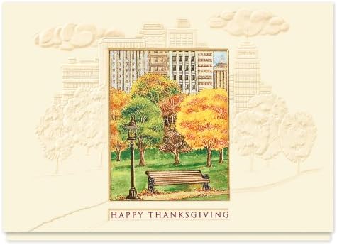 Thanksgiving in the Park Holiday Card - 25 Premium Thanksgiving Cards with Foiled-lined Envelopes