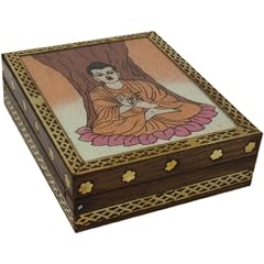 Holzdose mit Buddha Halbedelstein-Gem�lde / Schachteln mit Buddha-Motiv