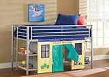 Kids Metal Loft Bed with Bookshelves in Silver Finish