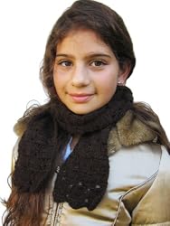 Handmade Pure Alpaca Natural Fiber Scarf for Girls - Warm Chocolate in Winter (100% Crocheted By Hand)