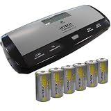 Universal Battery Charger With 6 C Size (5000mAh Ni-MH) Rechargeable Batteries