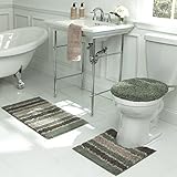 Bath Frieze Deliso Stripe Shag 3-Piece Bath Set, Sage