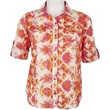 Misses Caribbean Joe Boho Chic Roll Sleeve Blouse