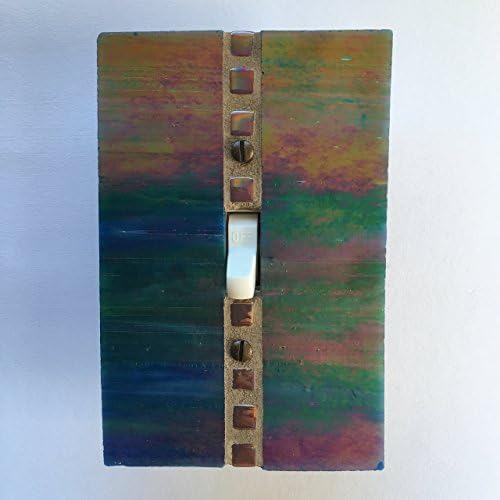 Iridescent Stained Glass, Single Toggle Switch Plate, Turquoise Switchplate, Green Light Switch Cover, Blue Wall Plate, Gold Dimmer, 8375