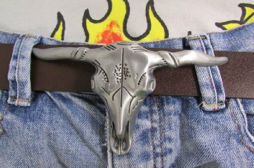 New 6" 3" Big Bull Skull Head Silver Metal Western Fashion Belt Buckle Xl Large