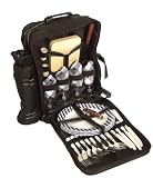Picknickrucksack Picknicktasche mit Inhalt für 4 Personen mit integrierter Kühltasche und abnehmbarer Flaschentasche