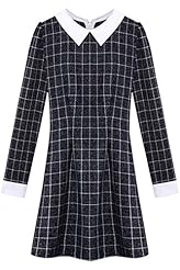 Plaid Print Long Sleeves Cotton/Linen Mini Dress 