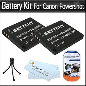 2 Pack Battery Kit For Canon PowerShot A3300 IS, A2200 IS, A3100 IS, A3000IS A3000 IS Digital Still Camera Includes 2 Extended (1000 Mah) Replacement Batterries For NB-8L + LCD Screen Protectors + Mini Tabletop Tripod + MicroFiber Cleaning Cloth
