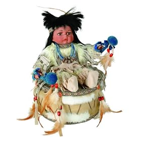 TAIMA 12in Porcelain Indian w Drum Doll~Retired by Duck House Dolls