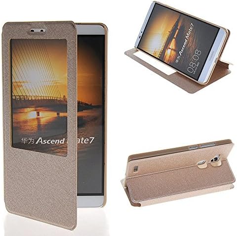 Mate 7 Flip Case, Ultra Slim View Window PU Leather Case for Huawei Ascend Mate 7 (Elegant Golden)