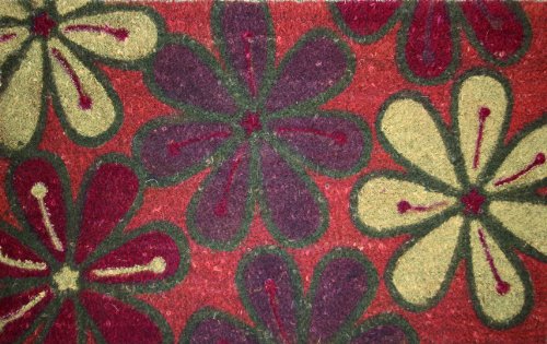 STC Hand Tufted Coir Door Mat with Anti-slip Backing, Orange Floral Design, 45x75cm