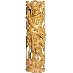 Wood Carving Lord Krishna Statues 15 x 4.5 inches