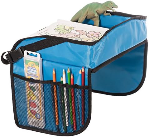 SafeTrek Kids Travel Activity Tray for Boys and Girls - Draw, Eat, Play, Create (Blue)
