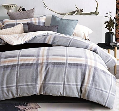 Bedream Home Textile Plaid Checks Pattern Comfortable Microfiber 100% Cotton - 4 Pieces Duvet Cover Bedding Set Fitted Sheet Set, Full Size DENNIS