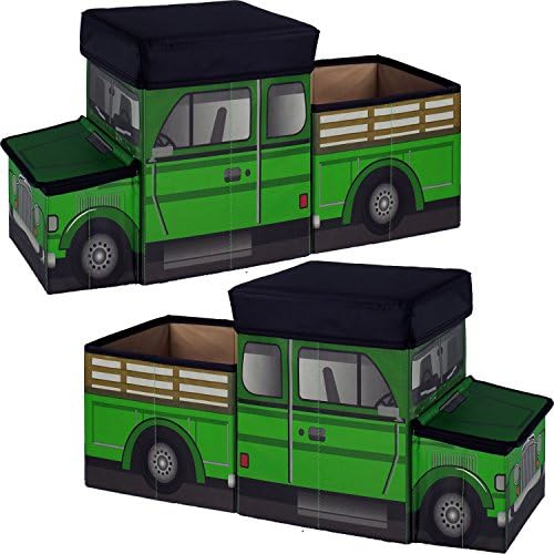 Two Green Truck Tractor Ride On Box to Store State Farm Animals, Ranch Equipment Playsets And Dodge Pickup Trailer Toys. Unique, Cool Gift Gadget for Birthday Party of Boy or Man