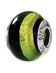 Sterling Silver s Green/black Italian Murano Bead by Reflection Beads, Best Quality Free Gift Box Satisfaction Guaranteed