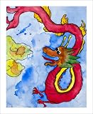 Dragon Art Prints Watercolor Painting Wall Decor, Matted to 11x14