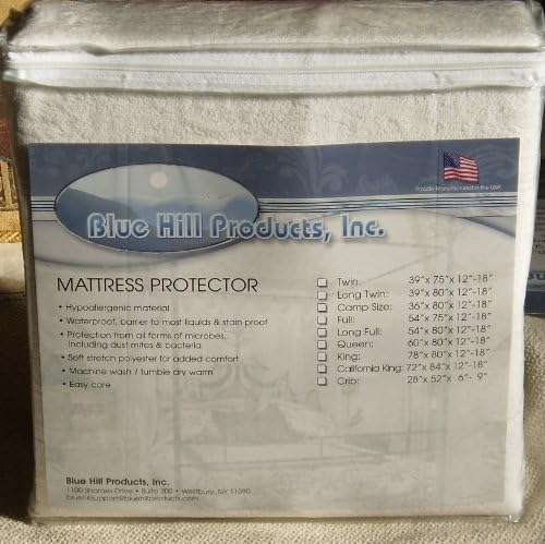 Hypoallergenic, Dust Mite, Waterproof; Full Size-54"x75"x12"-18"Depth, PREMIUM SOFT STRETCH, FITTED Mattress Protector, "Made in the U.S.A".