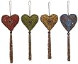 Antique Style Embroidered and Sequined Heart Christmas Ornaments With Tassel 9"x4" Set of 4