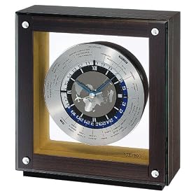 Seiko Mantel Automatic World Timer Clock Genuine Dark Ebony Veneer Wooden Case