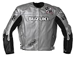 Joe Rocket Suzuki Vertical Mens Leather Motorcycle Jacket Silver/Black Small