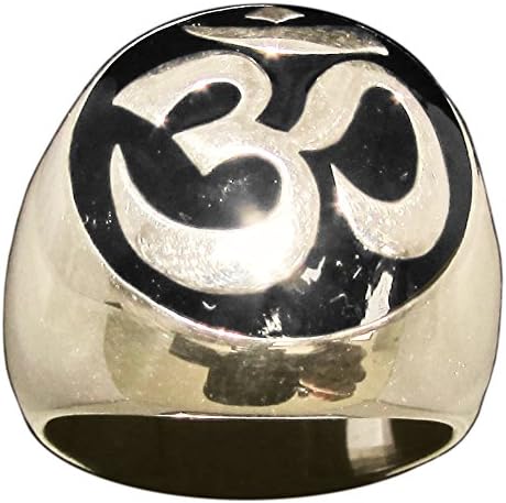 Men's Signet OM Ring, Large Aum in Bronze with Black Enamel - Size 11.5