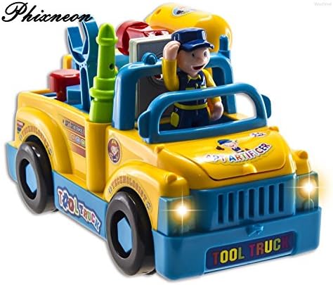 Phixneon Tools Truck Toy with Electric Drill Screwdriver and Various Tools, Best toy gift to train kid's hands-on, patience, concentration ability