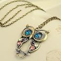 Alittlestyle Lange Retro Halskette Kette mit süßem Eulen-Anhänger mit blauen ...