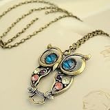 Produkt-Bild: Alittlestyle Lange Retro Halskette Kette mit s&uuml;&szlig;em Eulen-Anh&auml;nger mit blauen ...