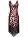 Vijiv Women's 1920s Gatsby Girl Costume Roaring 20s Fancy Fringed Flapper Dress , Medium, Red and Black