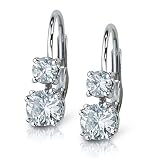14k White Gold Double Diamond Leverback Earrings (1 1/4ctw, SI1/2, H-I)