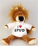 Lion plush toy (Fetzy) with I Love Spud t-shirt