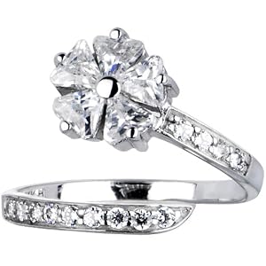 Solid 14K White Gold Cubic Zirconia Floral Flower Toe Ring