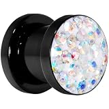 0 Gauge Aurora Ferido Crystal Black Acrylic Screw Fit Plug