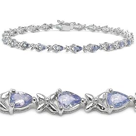 3.35 Carat Genuine Tanzanite Pears Eternity Silver Bracelet by 
